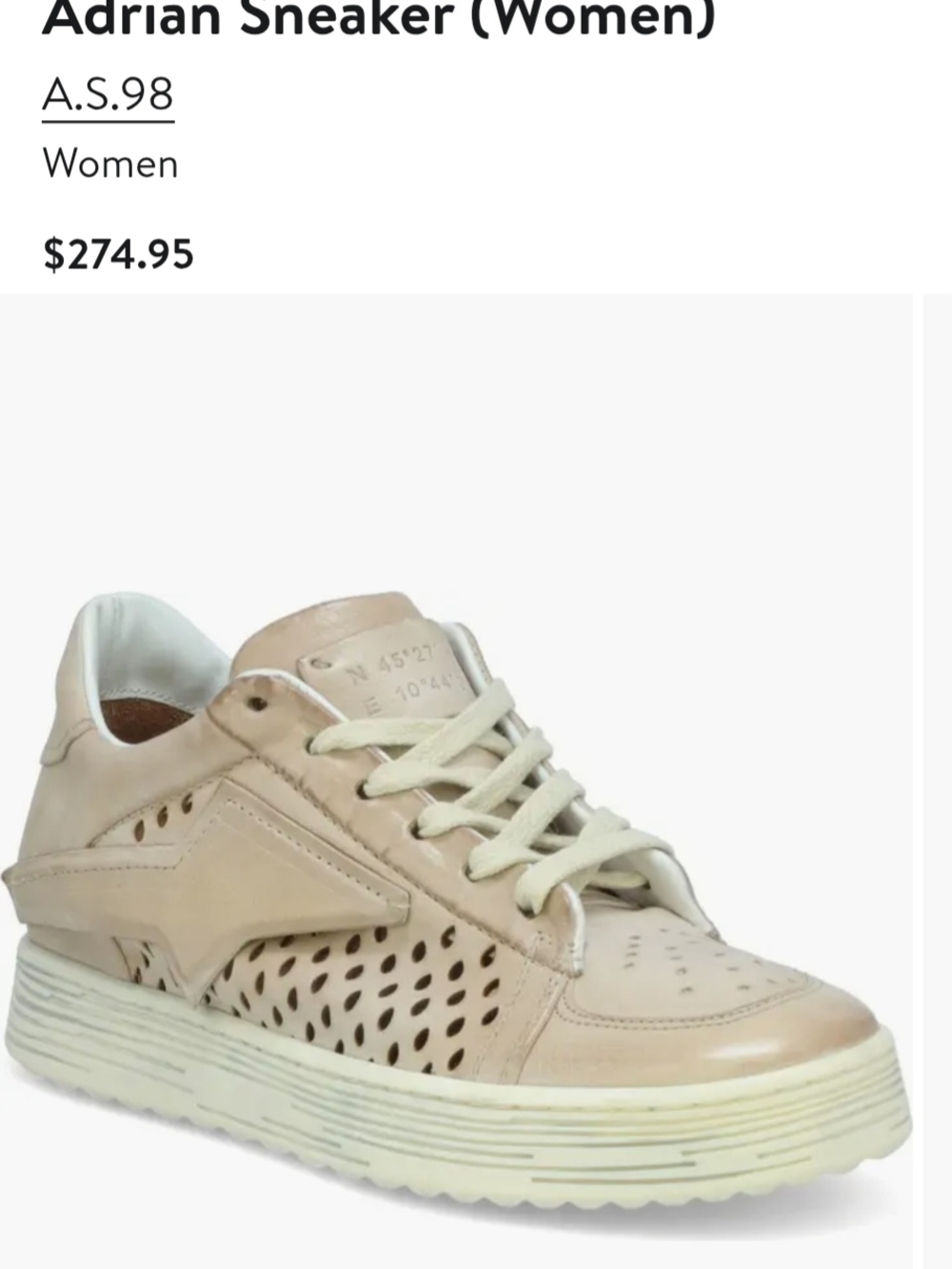 A.S.98 Women's Beige Adrian Sneaker Size 38